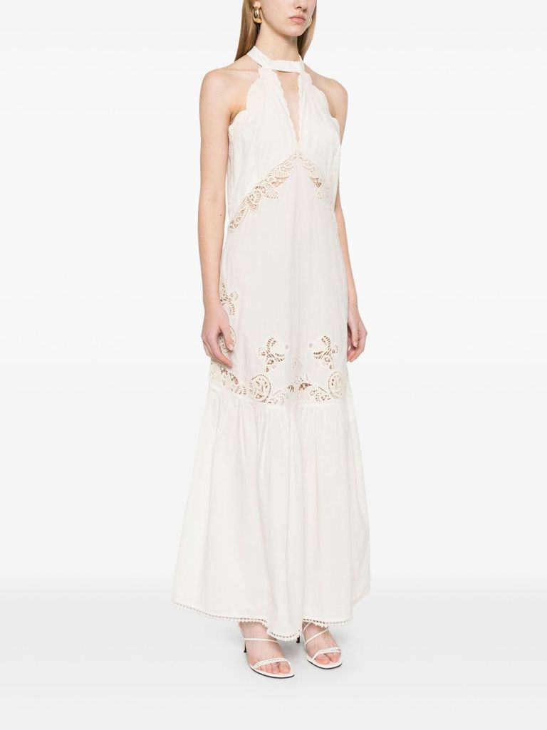 Shop Twinset Ivory Halter Long Dress In Beige
