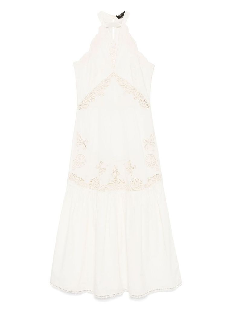 Shop Twinset Ivory Halter Long Dress In Beige