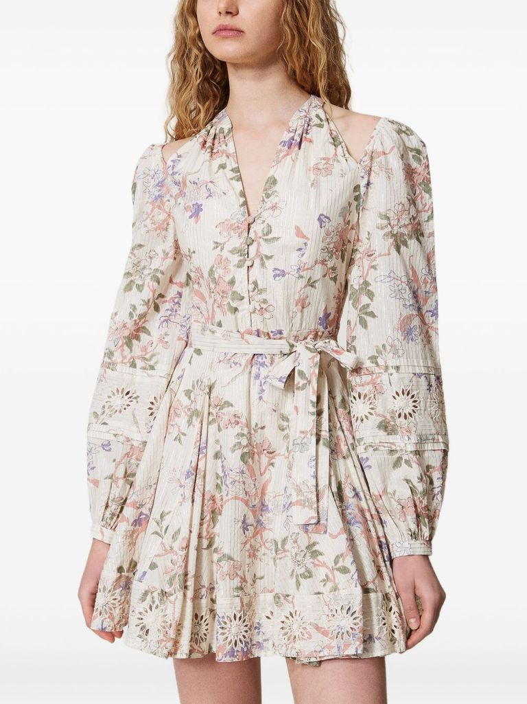 Shop Twinset Multicolour Floral Pattern Mini Dress In Multicolore