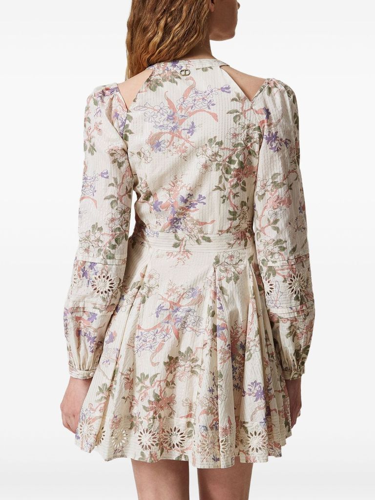 Shop Twinset Multicolour Floral Pattern Mini Dress In Multicolore