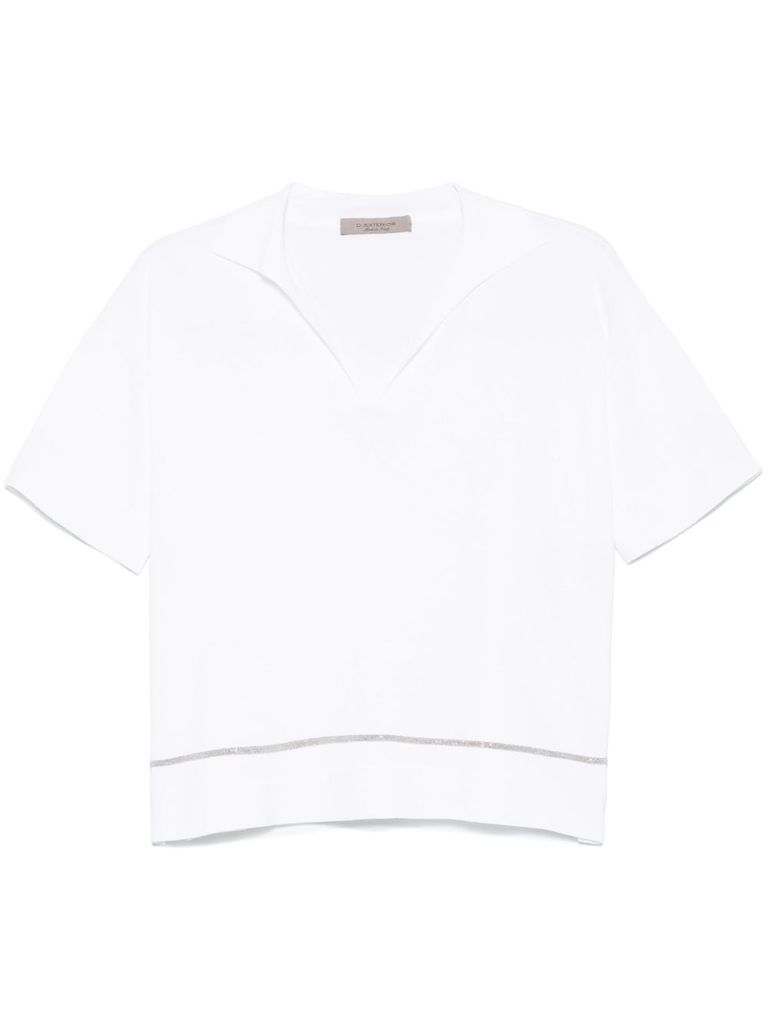 D Exterior Polo Bianca Con Piccoli Spacchi Laterali In Bianco