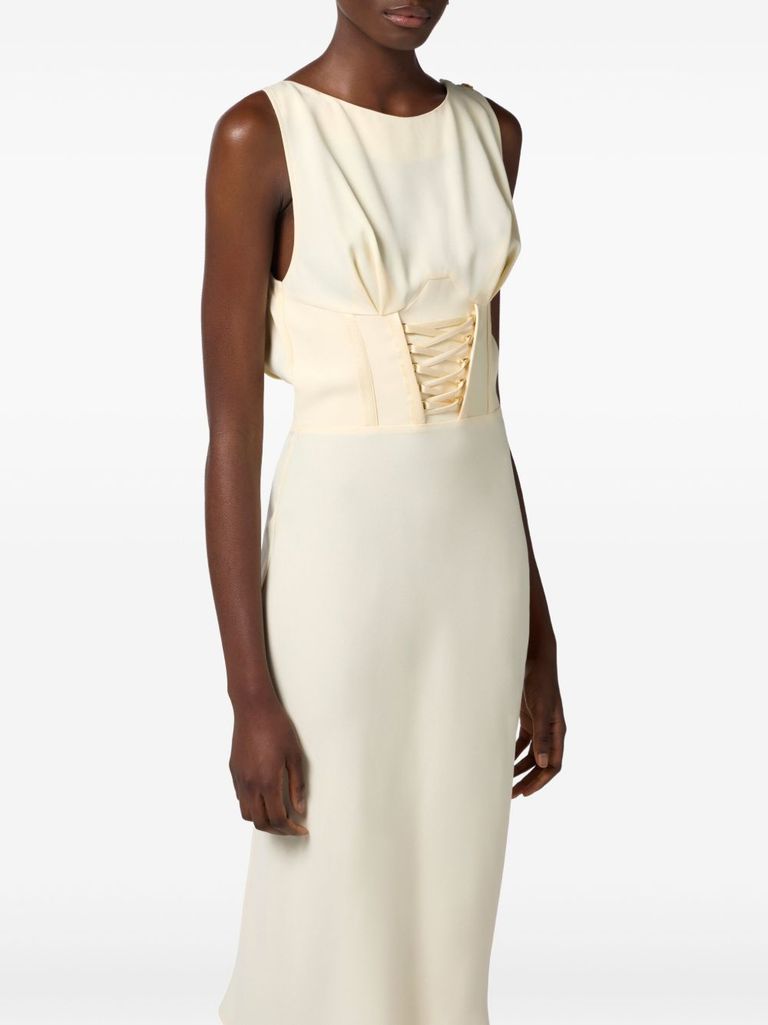 Shop Elisabetta Franchi Light Yellow Midi Dress In Giallo