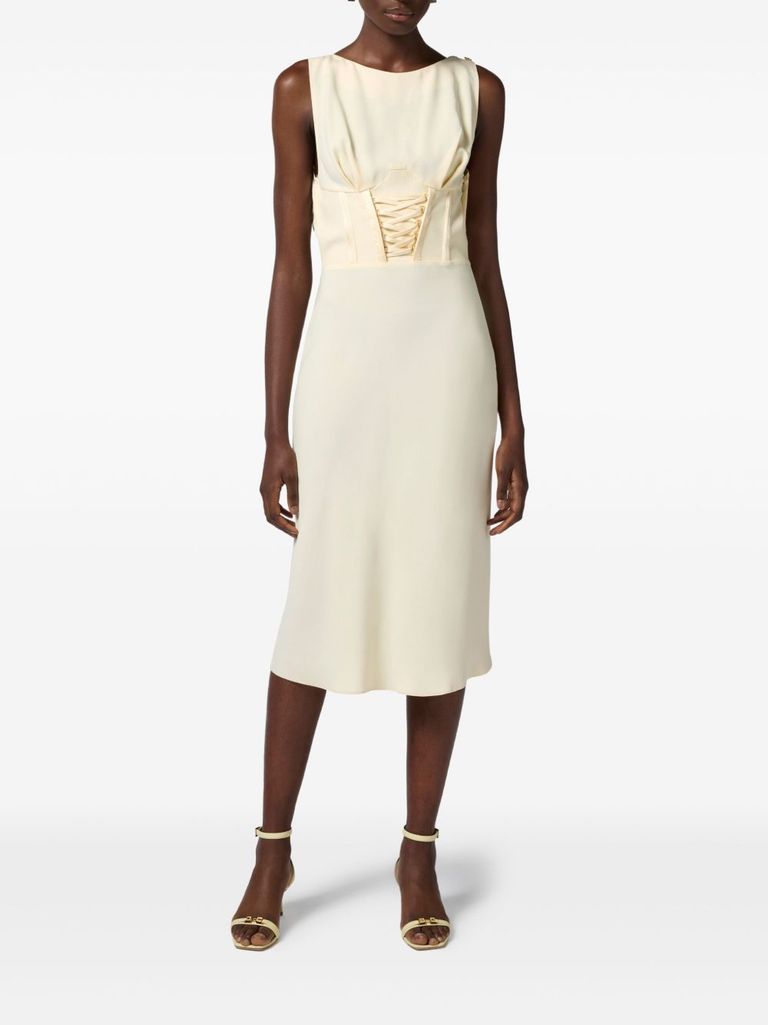 Shop Elisabetta Franchi Light Yellow Midi Dress In Giallo
