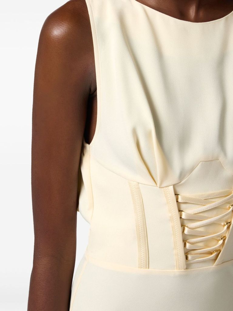 Shop Elisabetta Franchi Light Yellow Midi Dress In Giallo