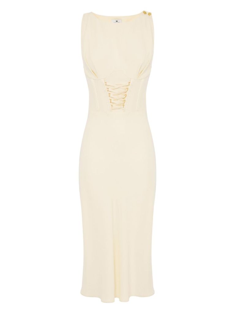 Shop Elisabetta Franchi Light Yellow Midi Dress In Giallo