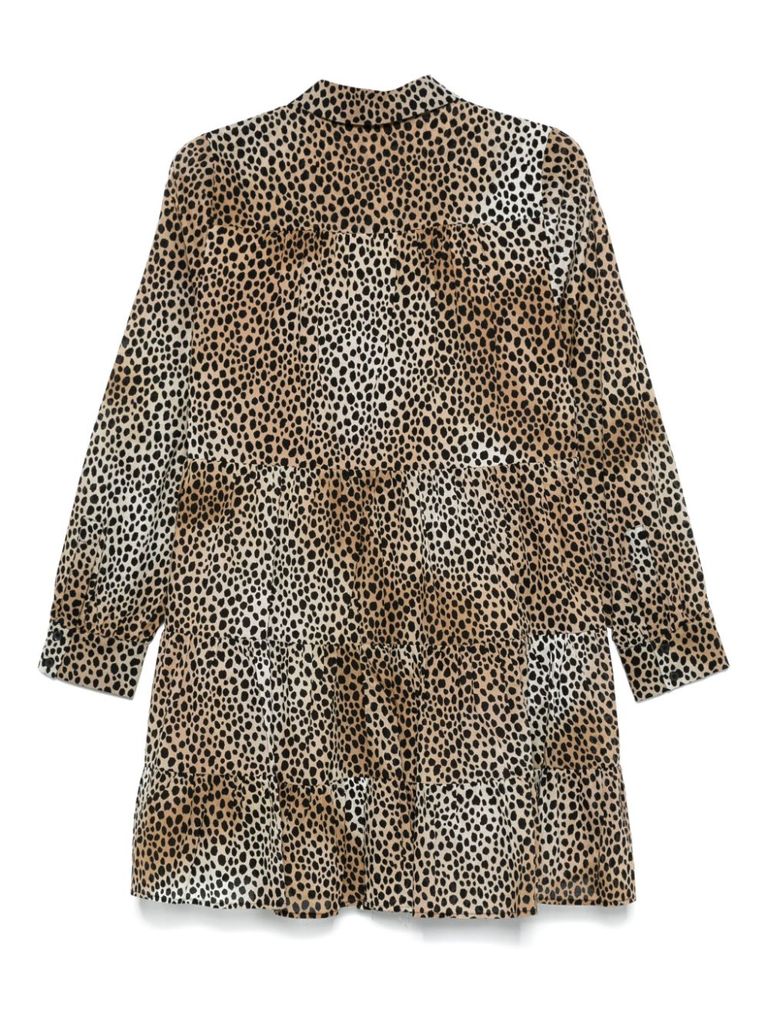 Michael Kors Abito Corto Chemisier In Cotone Animalier In Marrone
