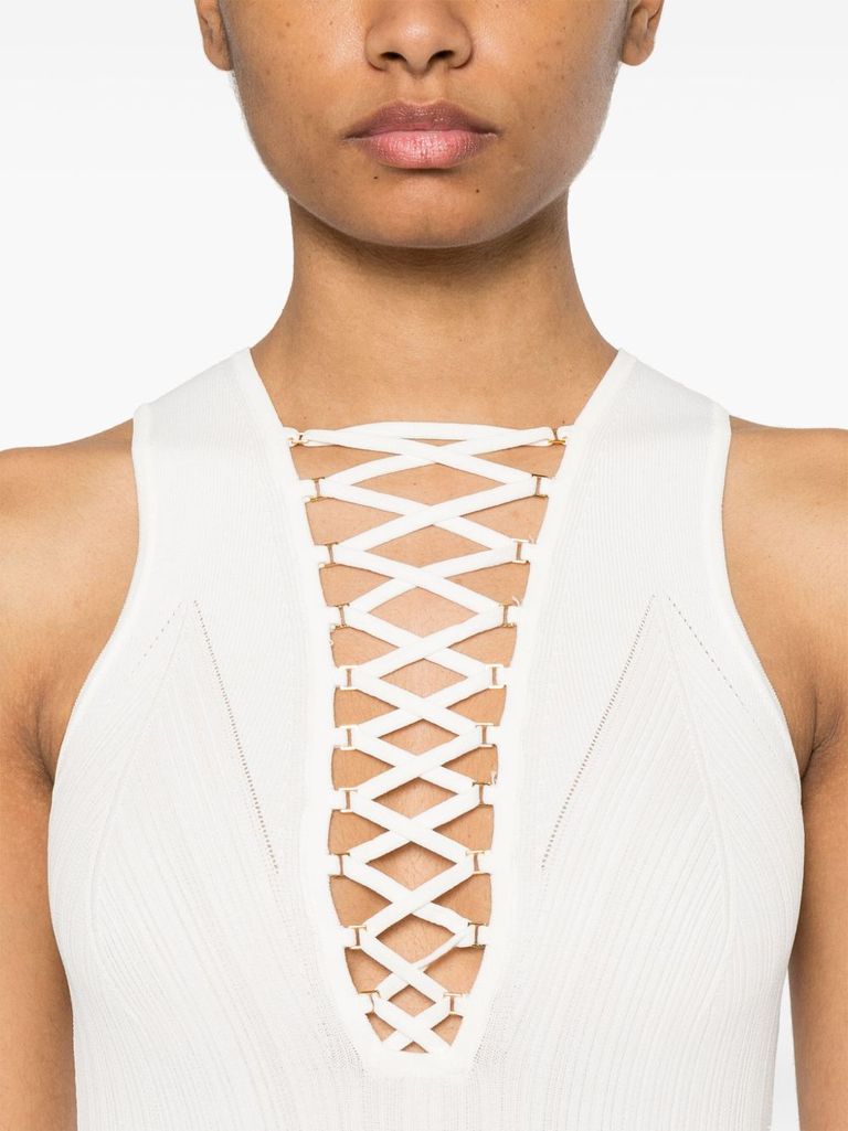 Elisabetta Franchi Abito Midi Bianco Con Dettaglio Incrociato Sul Petto In Beige