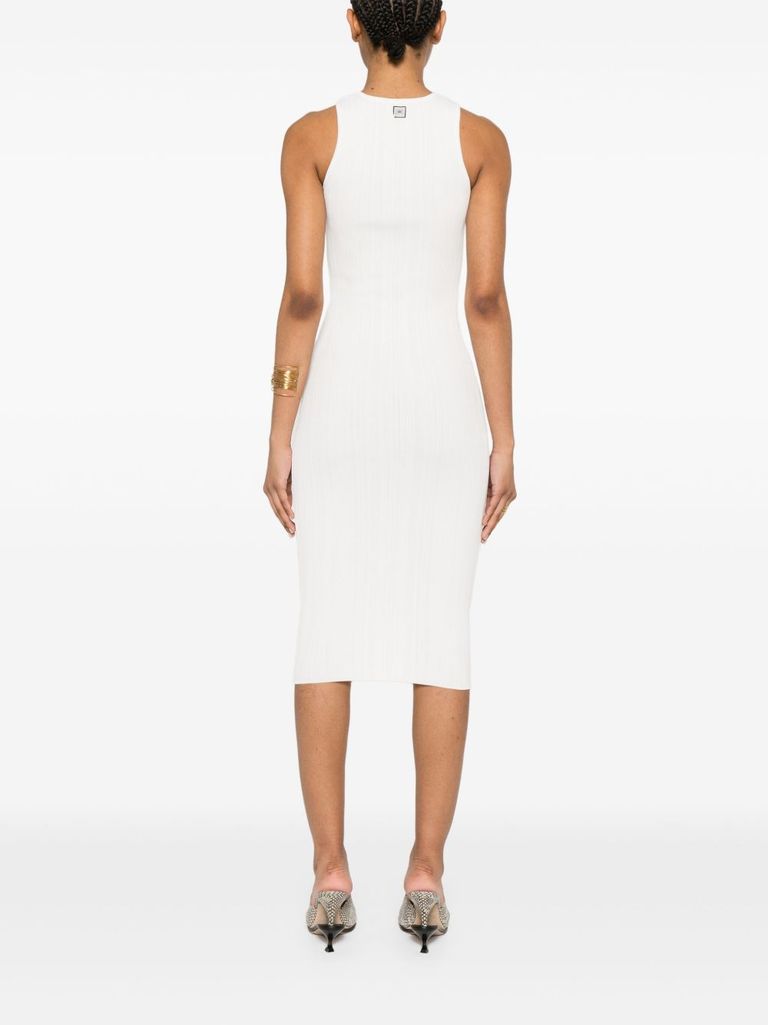Elisabetta Franchi Abito Midi Bianco Con Dettaglio Incrociato Sul Petto In Beige