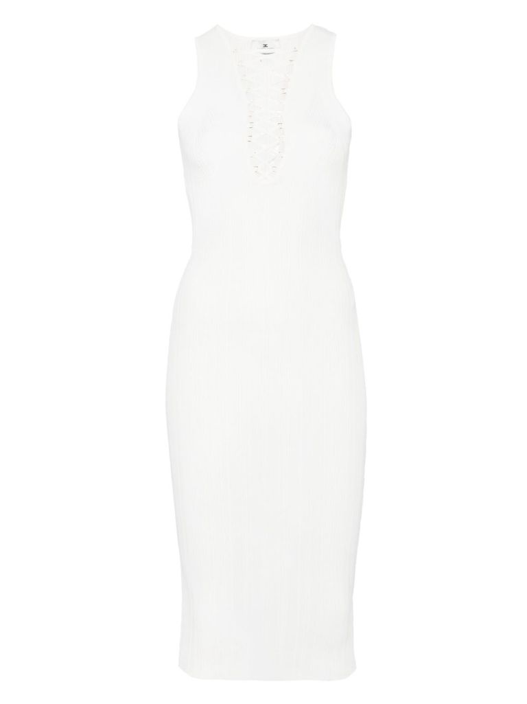 Elisabetta Franchi Abito Midi Bianco Con Dettaglio Incrociato Sul Petto In Beige