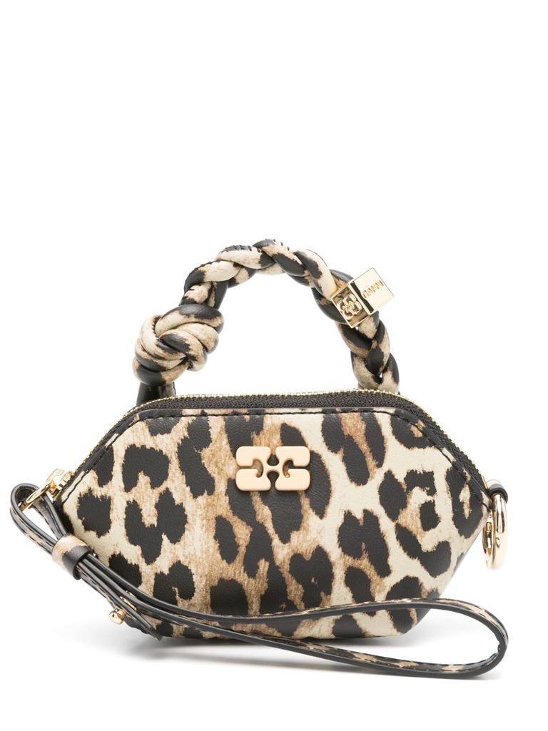 Ganni Womens Leopard Nano Bou Leather Pouch In Multicolore