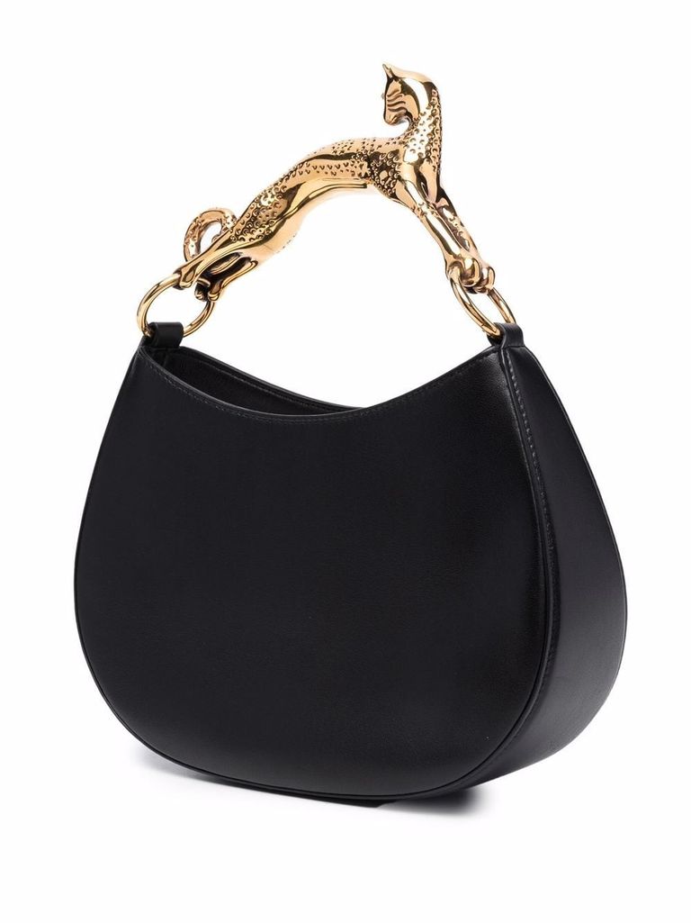 Shop Lanvin 'cat Hobo' Bag In Calf Leather With Shoulder Strap In Nero