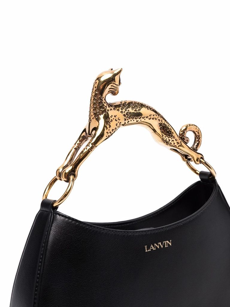 Shop Lanvin 'cat Hobo' Bag In Calf Leather With Shoulder Strap In Nero