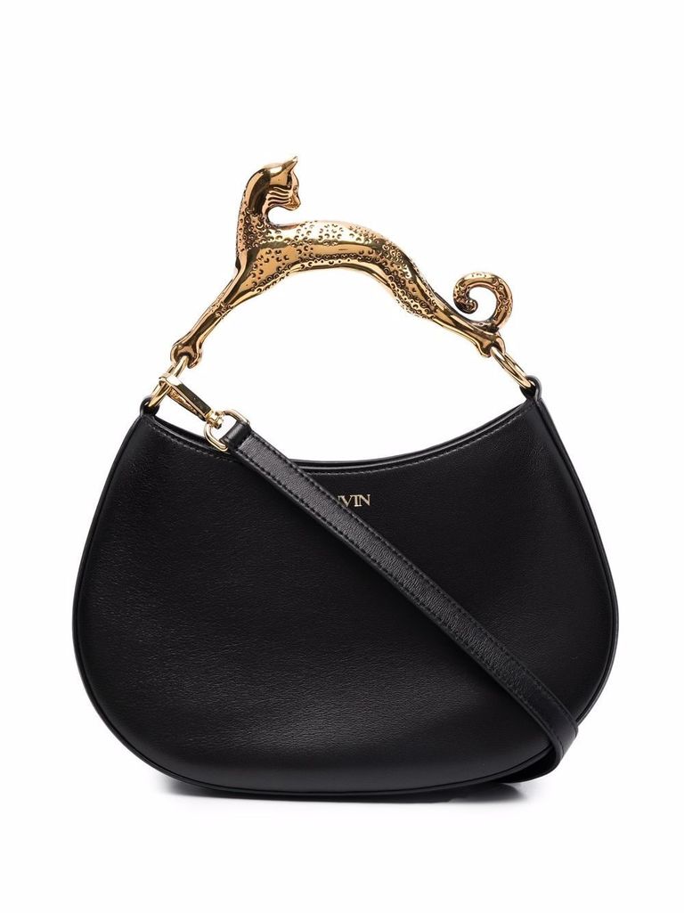 Shop Lanvin 'cat Hobo' Bag In Calf Leather With Shoulder Strap In Nero