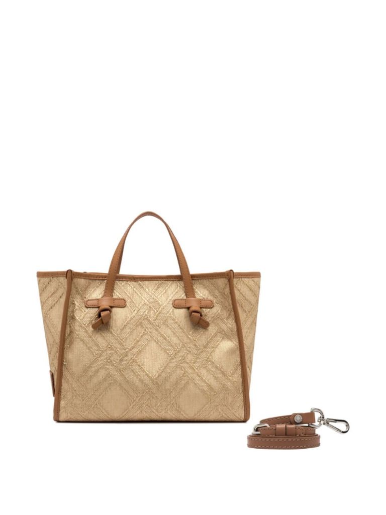 Gianni Chiarini Geometric Pattern Bag With Leather Handles In Beige