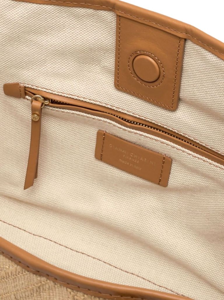 Gianni Chiarini Geometric Pattern Bag With Leather Handles In Beige