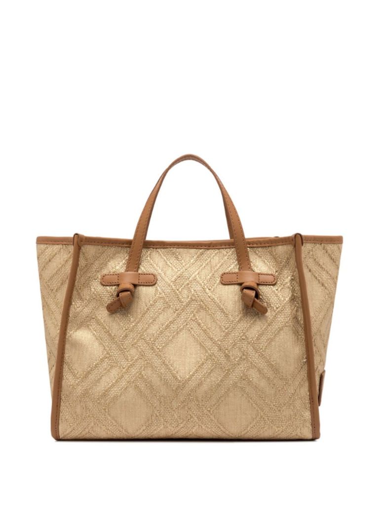 Gianni Chiarini Geometric Pattern Bag With Leather Handles In Beige