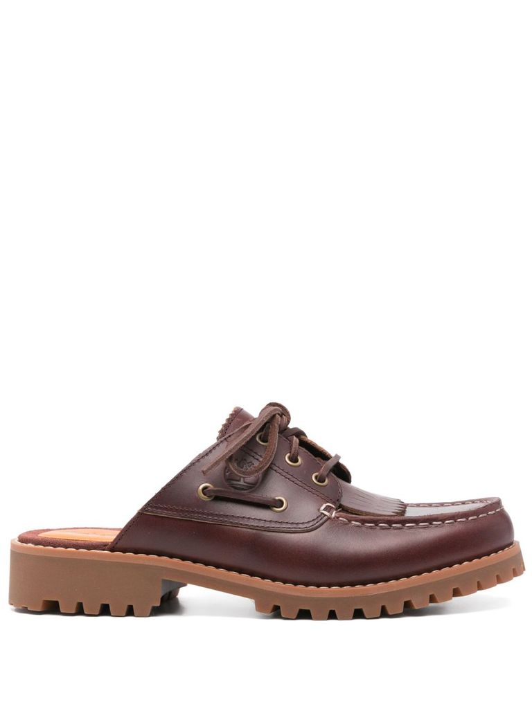 Timberland Moccasin-style Slip-on Sandals With Decorative Laces In Red