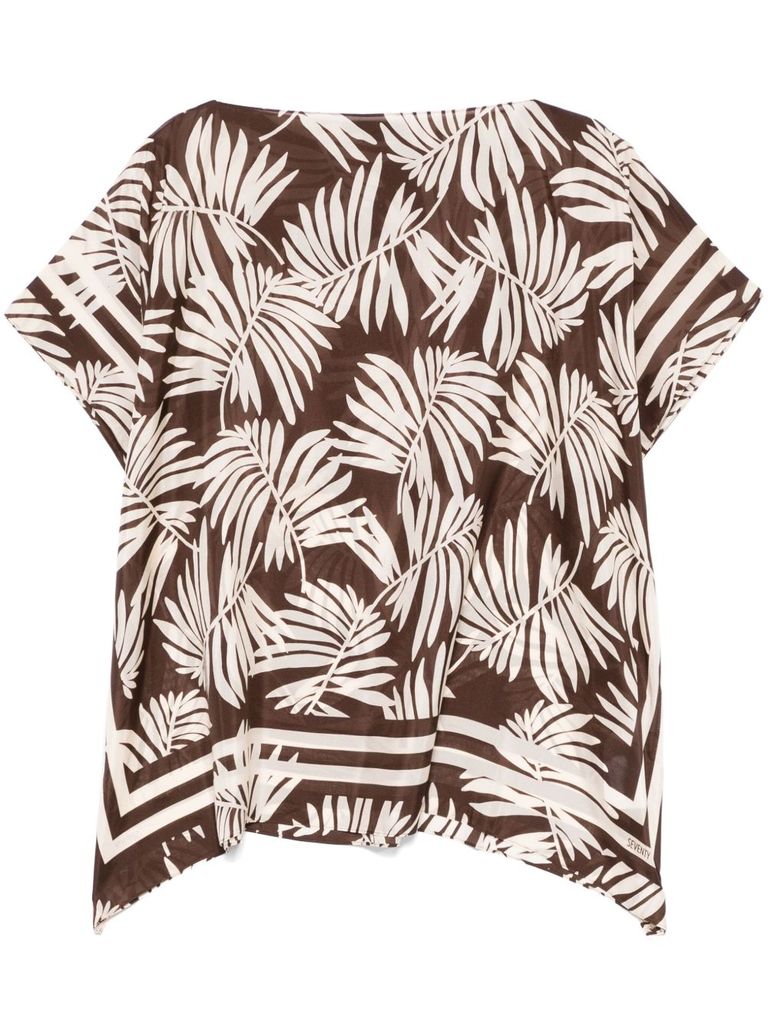 Seventy Leaves-print Blouse In Brown