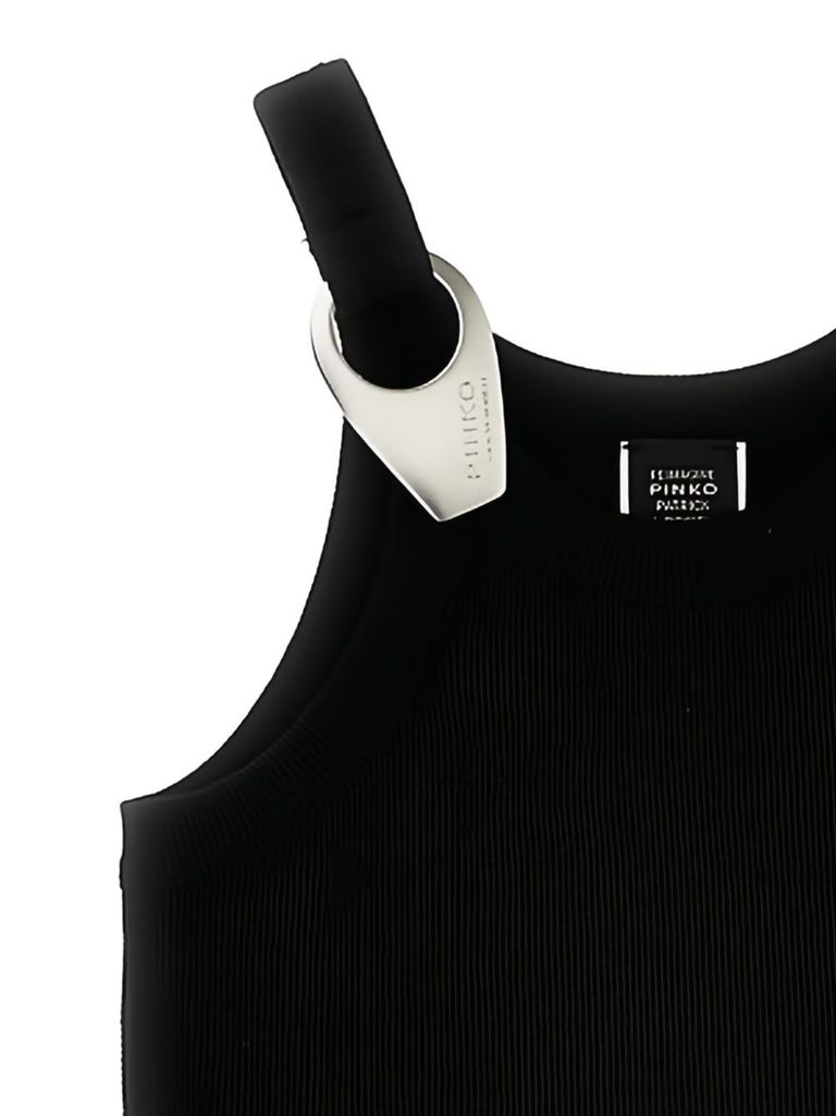 Shop Pinko 'clay' Black Cotton Blended Sleeveless T-shirt
