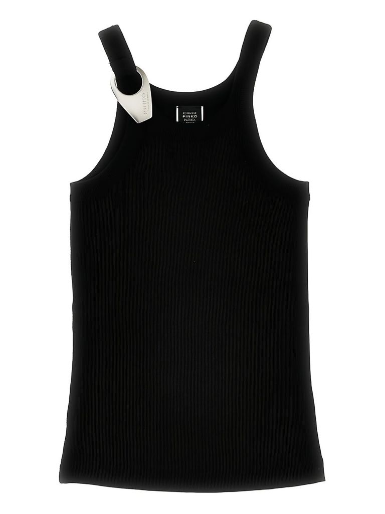Shop Pinko 'clay' Black Cotton Blended Sleeveless T-shirt