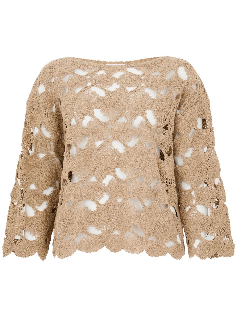 Kangra Cashmere Kangra Open-knit Beige Jacket With Scalloped Edges In Beige