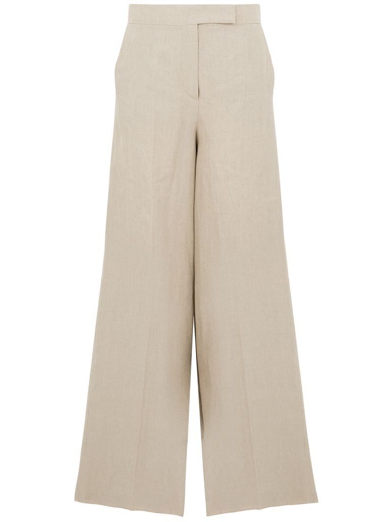 Max Mara High-waisted Wide-leg Trousers With Sharp Pleats In Beige