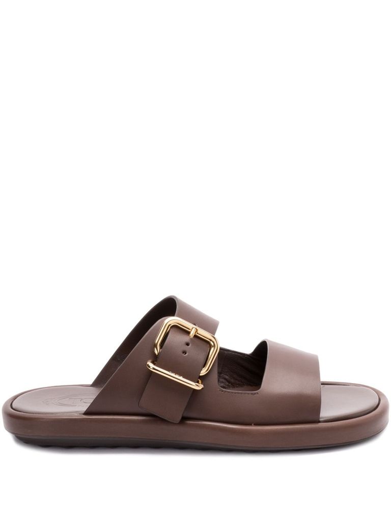 Shop Tod's Brown Calf Leather Slippers
