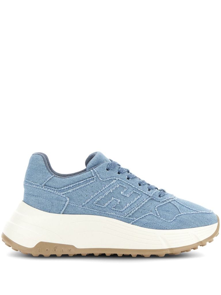 Shop Hogan Sky Blue Denim Sneakers