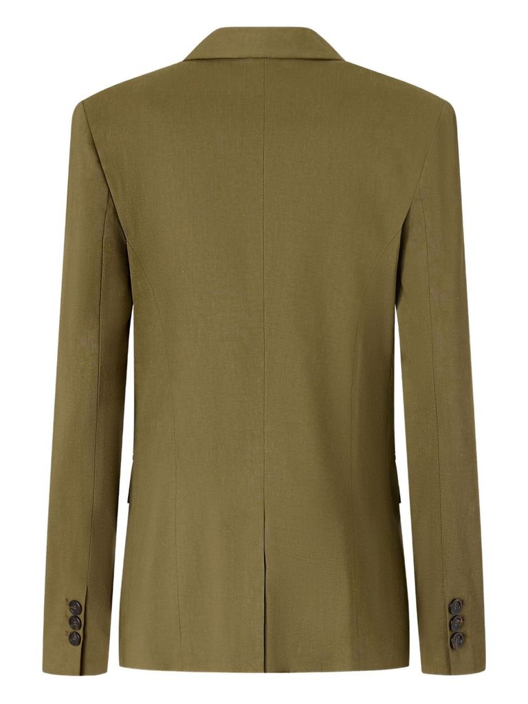 Pinko Tailored Green Linen-viscose Blazer With Notched Lapels In Green