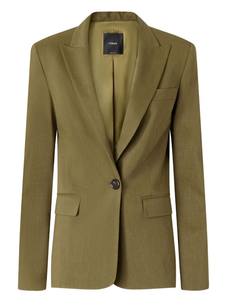 Pinko Tailored Green Linen-viscose Blazer With Notched Lapels In Green