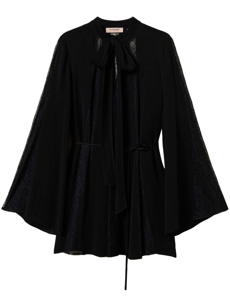 Twinset Twin-set Pussy-bow Collar Dress With Tied Waist In Black