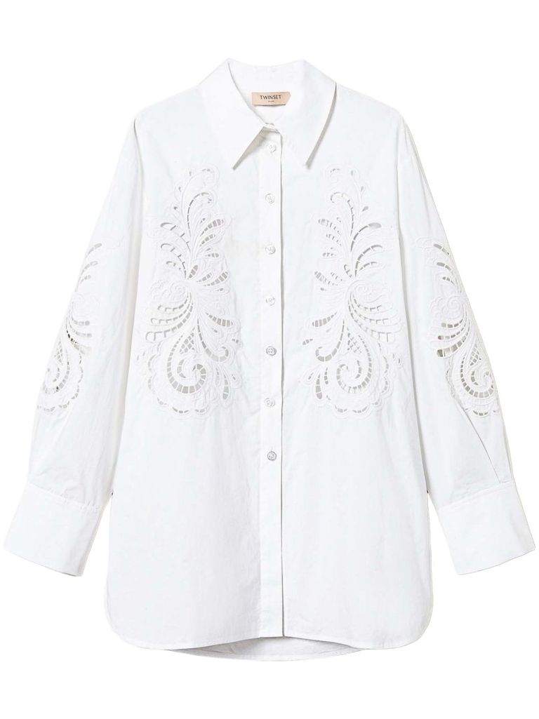 Shop Twinset White Cotton Embroided Shirt