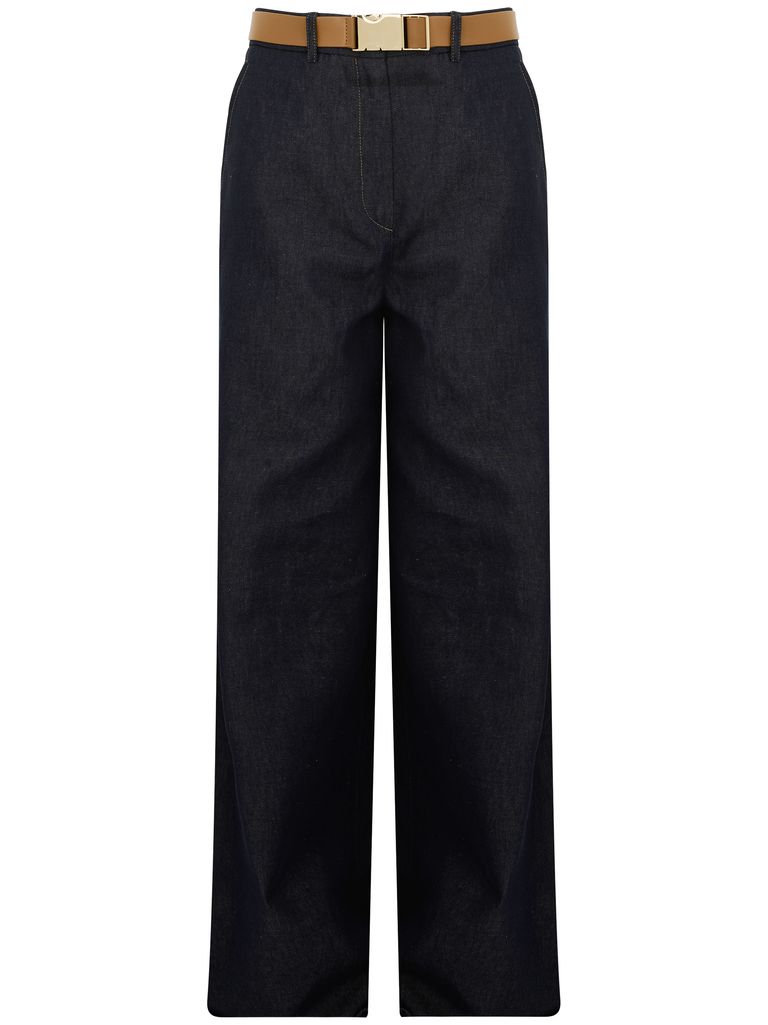 Max Mara 'murge' High-waisted Blue Cotton Blend Trousers In Blue