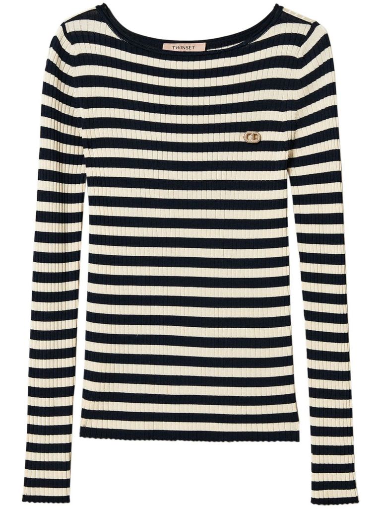 Shop Twinset Navy Blue Stripes Sweater In White
