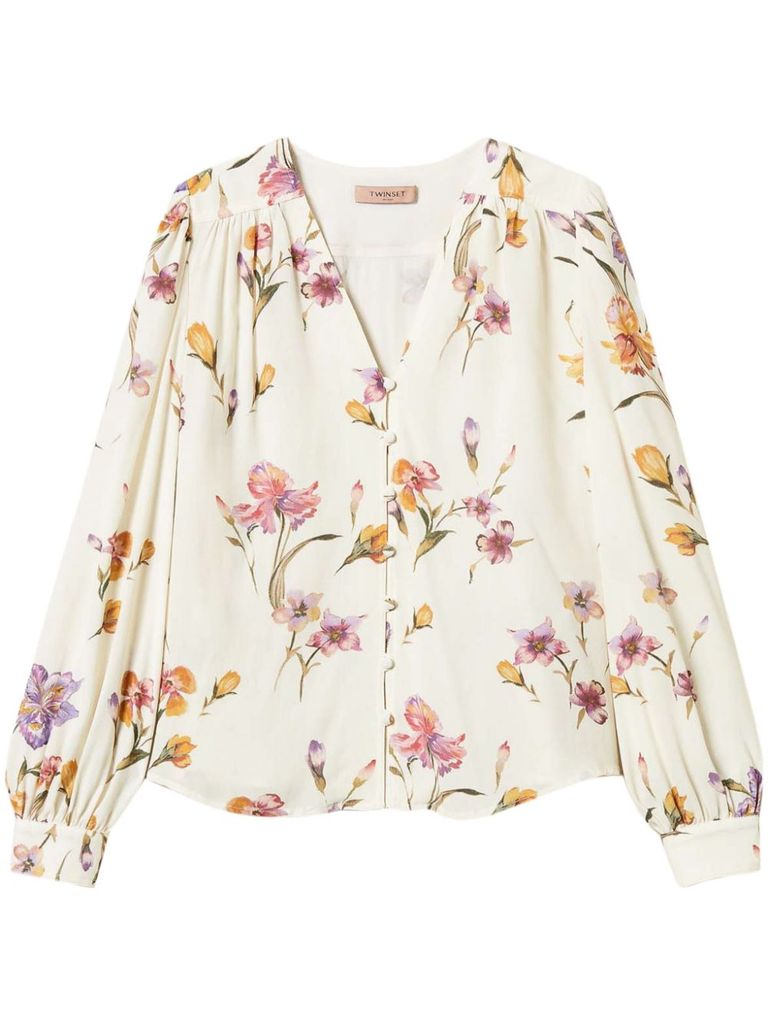 TWINSET WHITE FLORAL PATTERN BLOUSE 