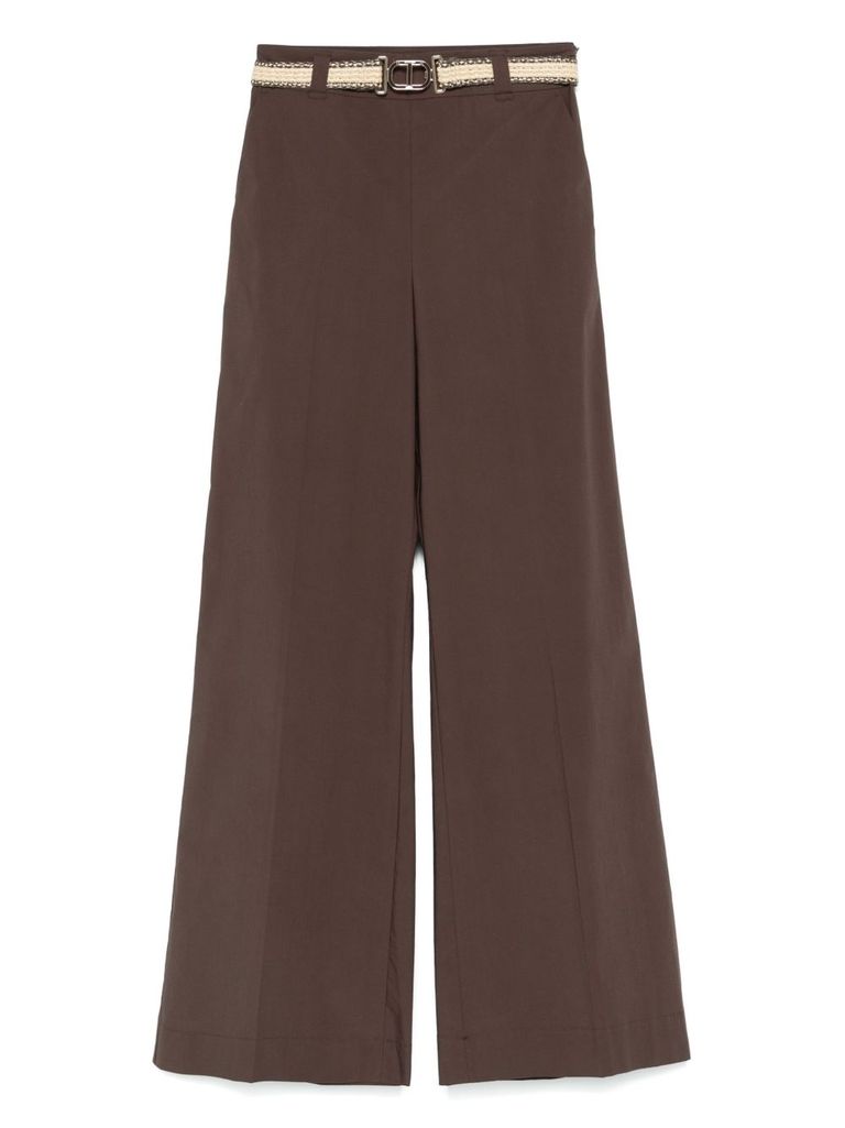 Shop Twinset Coffee Brown Cotton Blended Trousers