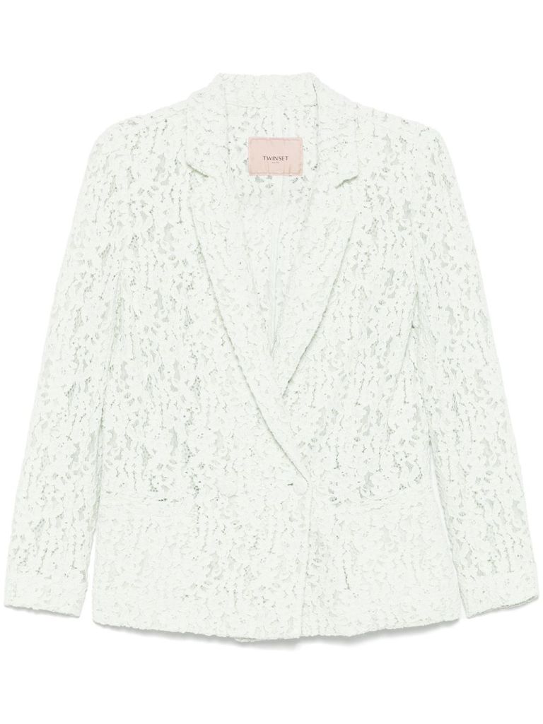 Shop Twinset Light Green Lace Double-breasted Blazer