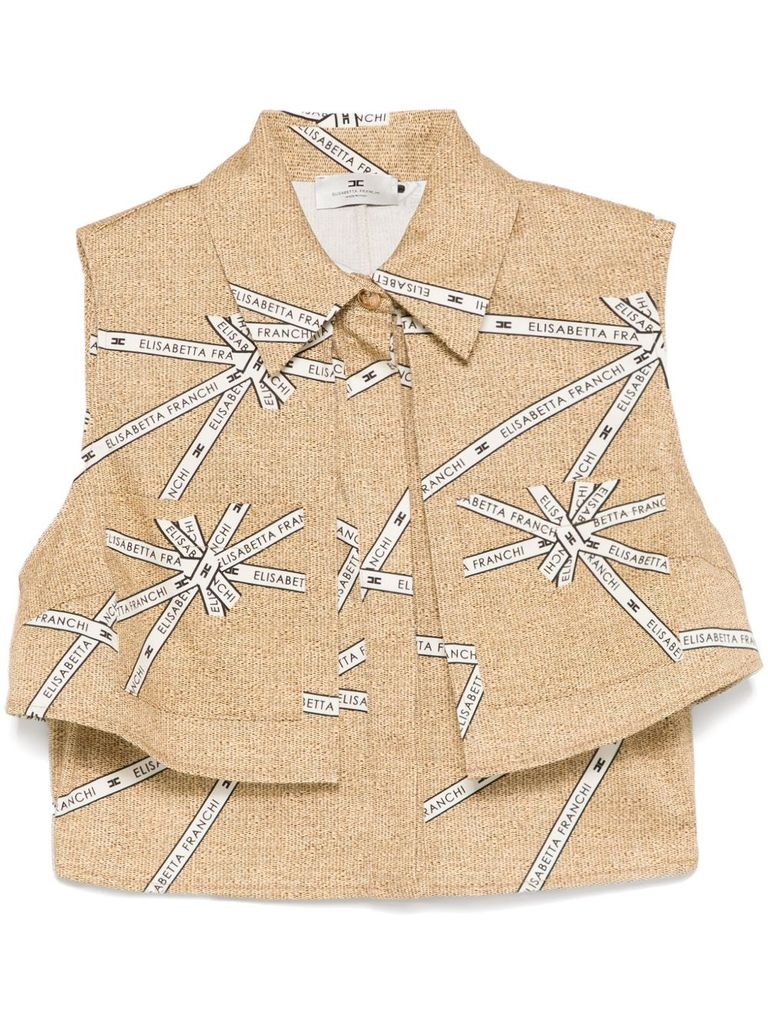 Elisabetta Franchi Cropped Beige And White Structured Shirt In Beige