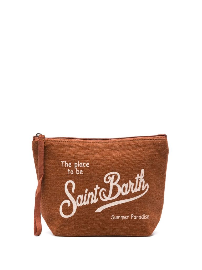 Shop Mc2 Saint Barth 'aline Linen' Chestnut Brown Linen Clutch Bag
