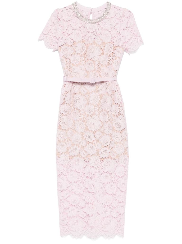 Abito midi in pizzo rosa