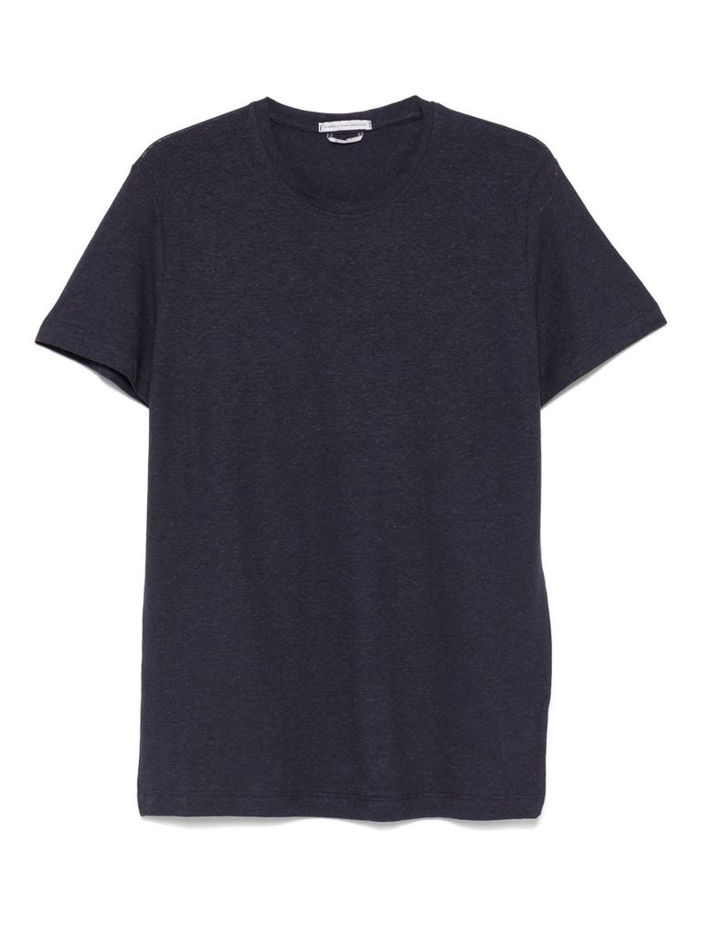 Shop Daniele Alessandrini Navy Blue Linen Blended T-shirt
