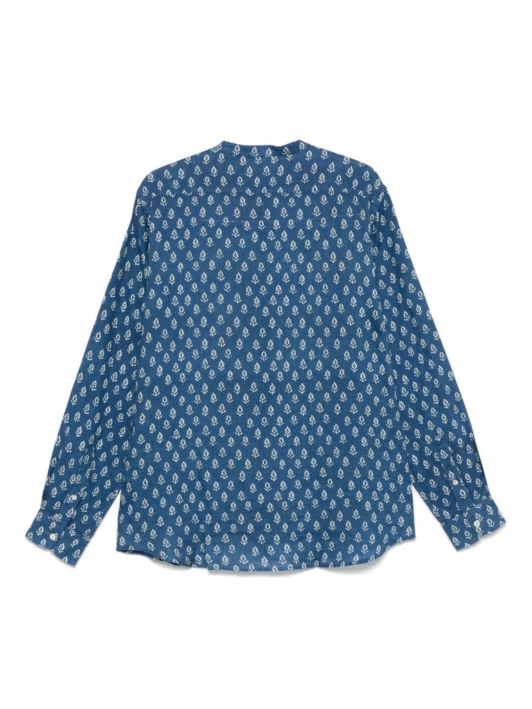 Mc2 Saint Barth Blue And White Patterned Long-sleeve Shirt In Blue