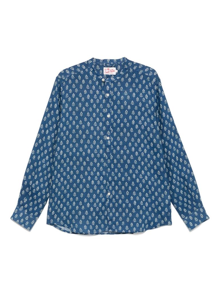 Mc2 Saint Barth Blue And White Patterned Long-sleeve Shirt In Blue