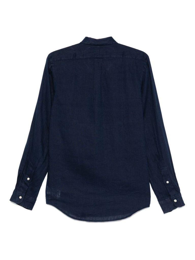 Shop Polo Ralph Lauren Navy Blue Cotton Shirt With Embroidered Logo