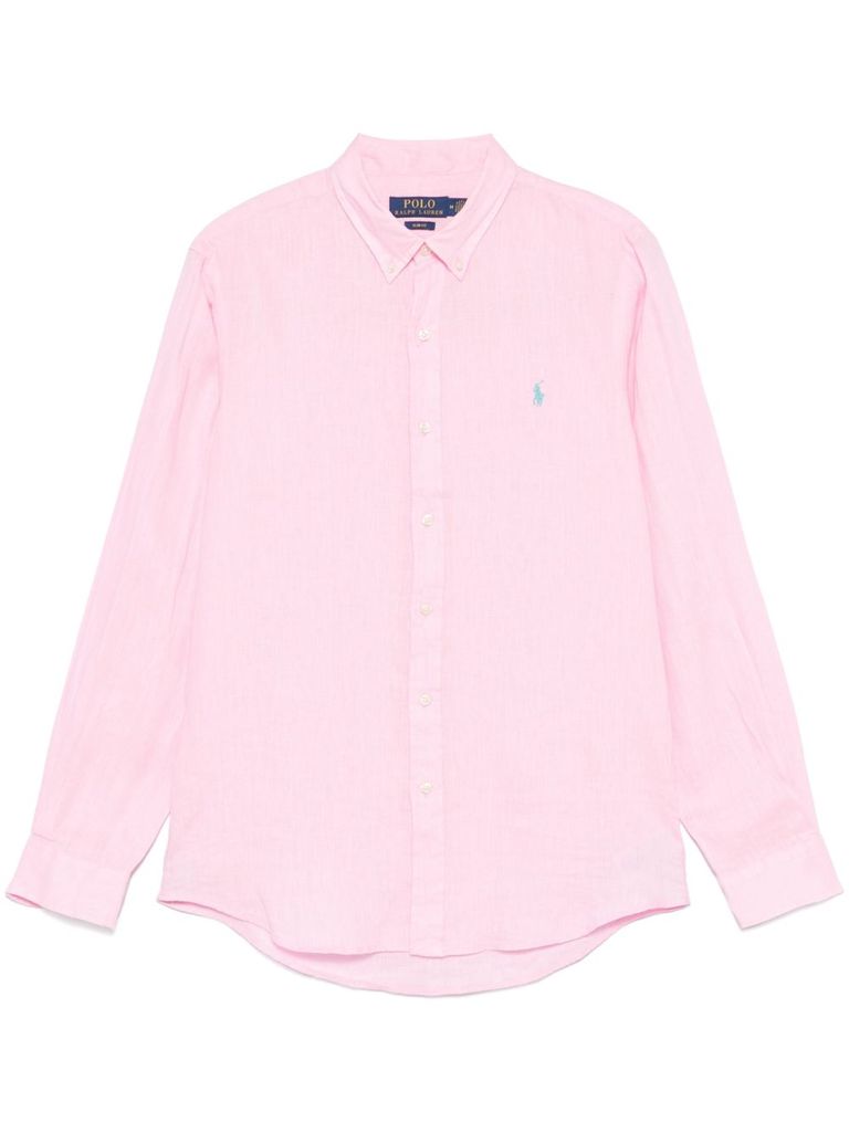 Shop Polo Ralph Lauren Pink Cotton Shirt With Embroidered Logo
