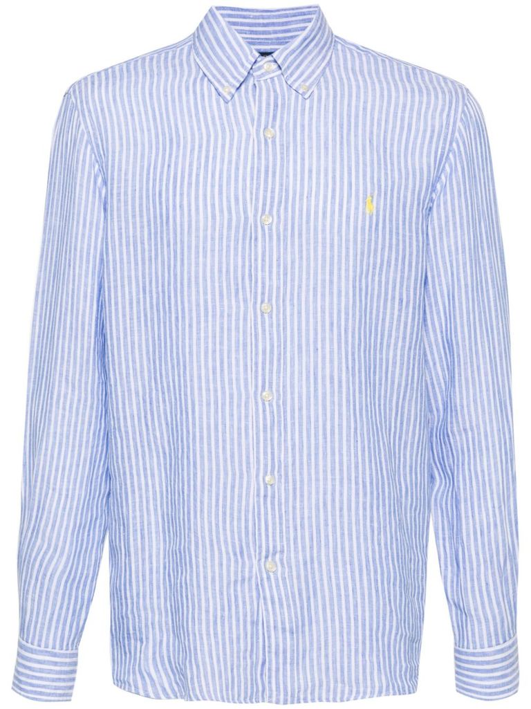 Polo Ralph Lauren Logo-embroidered Striped Linen Shirt In Blue