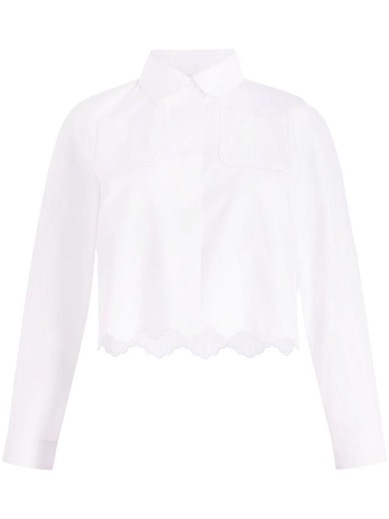 Shop Patou White Cotton Crop Shirt With Scallop Hem
