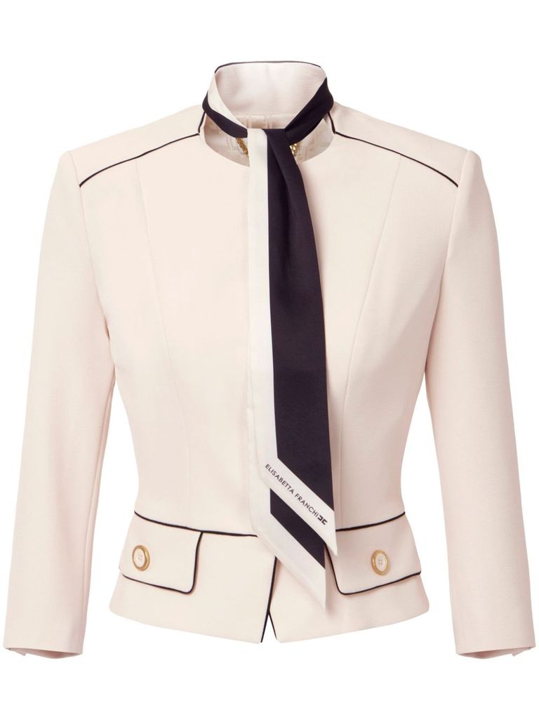 Shop Elisabetta Franchi Butter Blazer With Faux Pocket Detail In White
