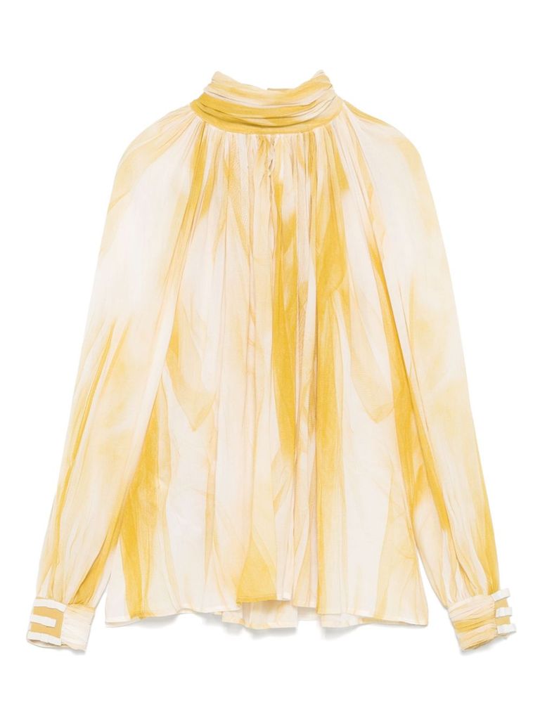 Elisabetta Franchi White And Mustard Yellow Blouse With Mock Neck In White