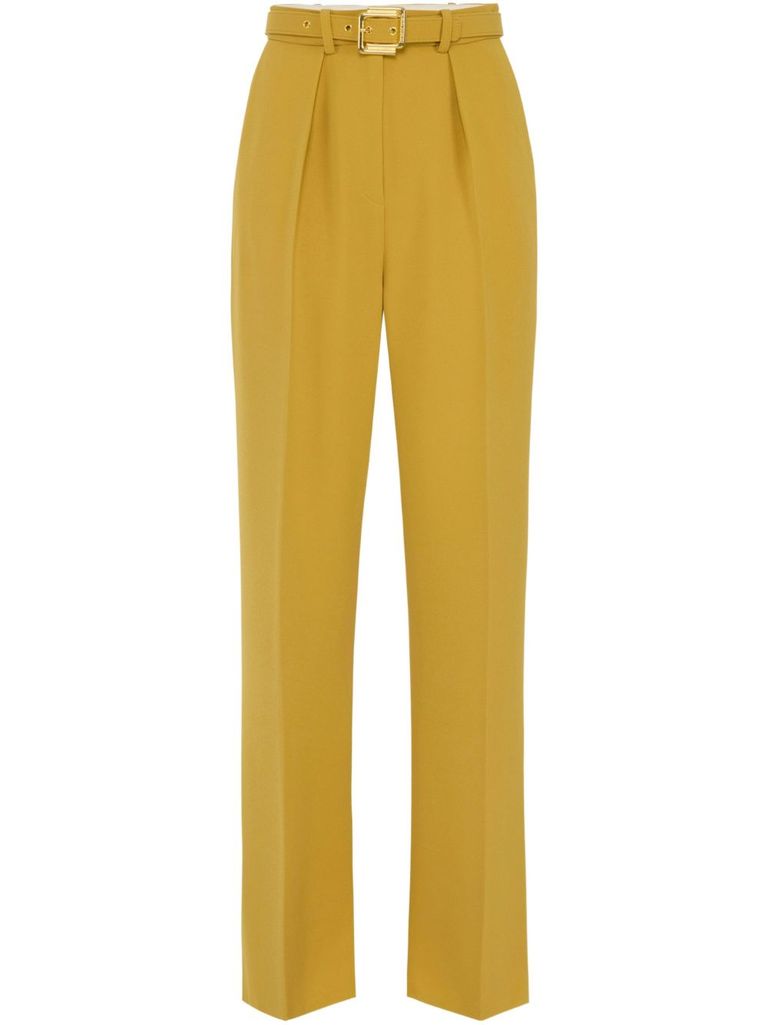 Elisabetta Franchi Curry Yellow High-waisted Trousers With Coordinated Belt In Yellow